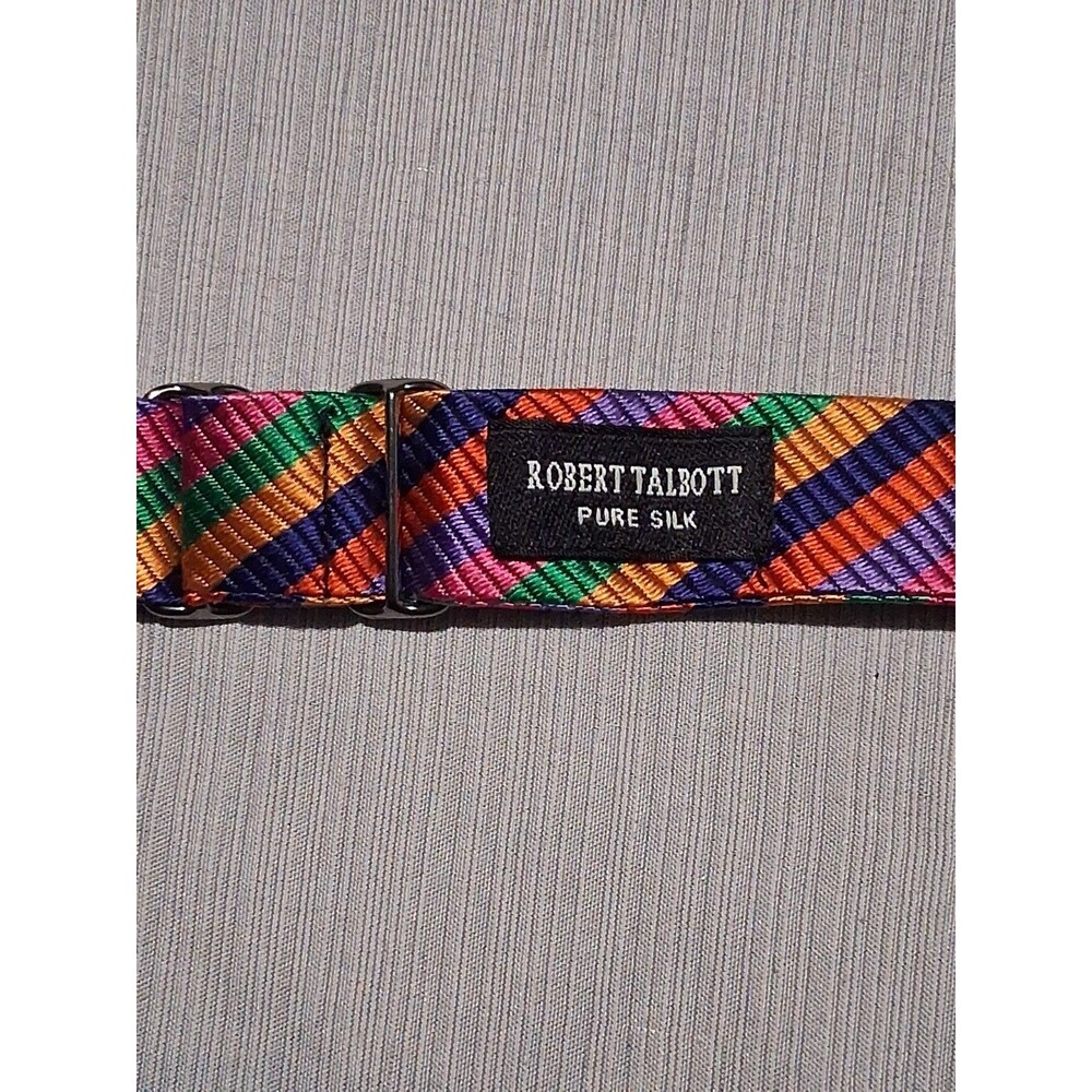 ROBERT TALBOTT Silk Striped Preppy Adjustable 2.5" Bow Tie Mens Rainbow - Picture 2 of 3